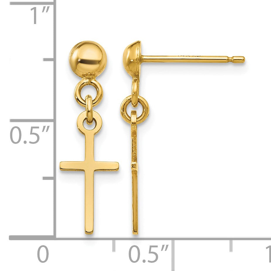 14k Polished Cross Dangle Post Earrings