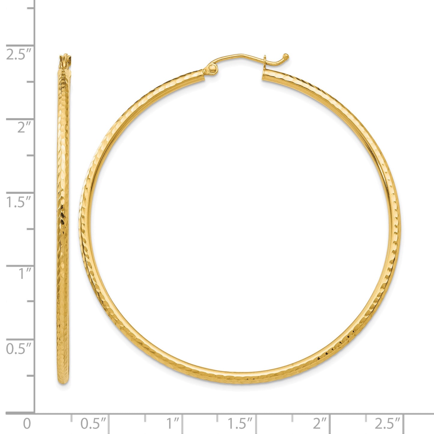 14k 2x55mm Diamond-cut Round Tube Hoop Earrings