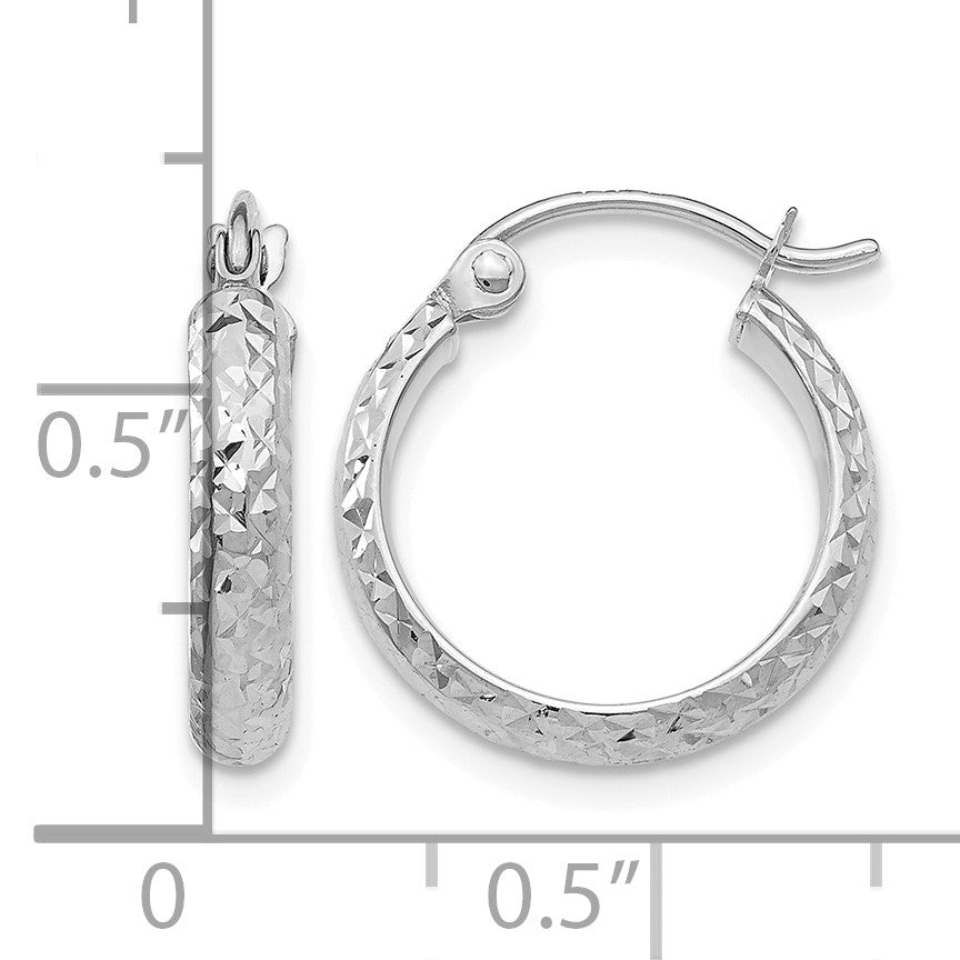 14K White Gold 2.8x15mm Diamond-cut Tube Hoop Earrings