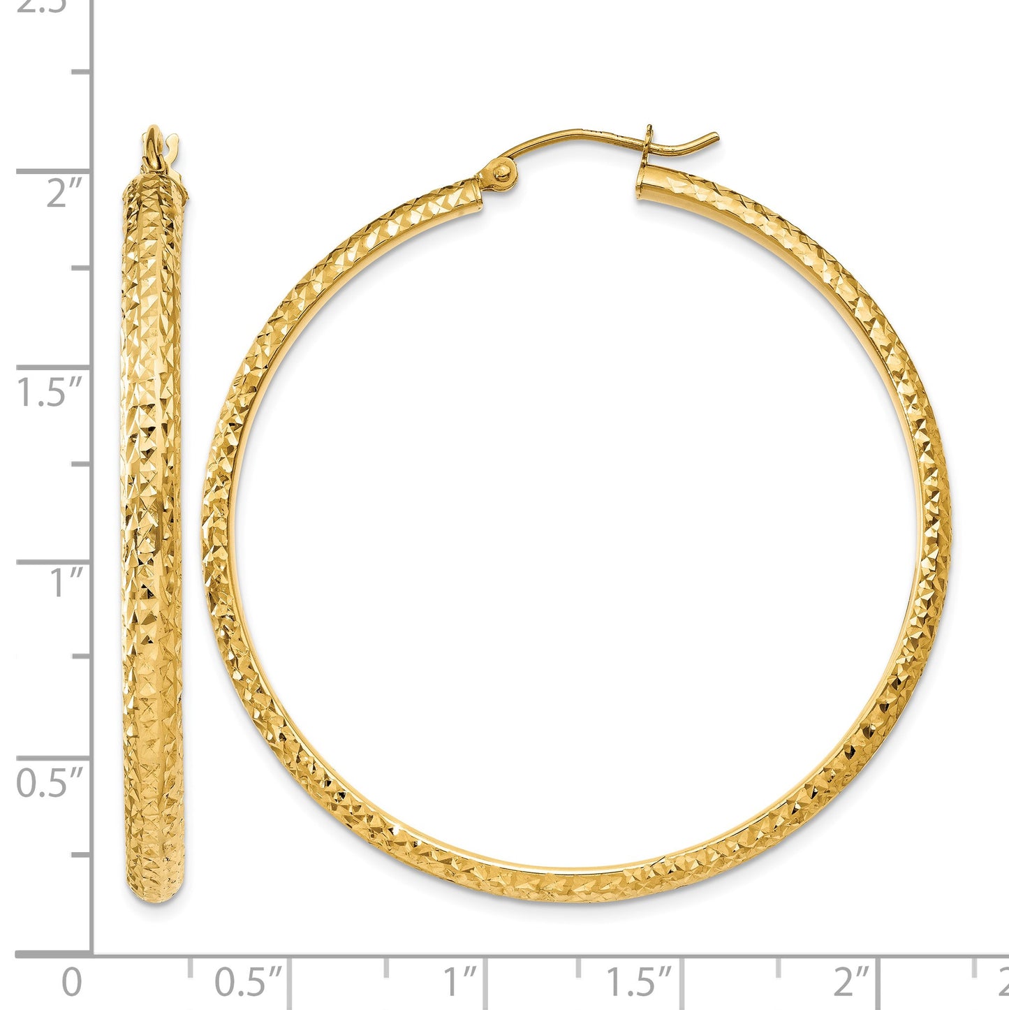 14K 3.5x46mm Diamond-cut Tube Hoop Earrings