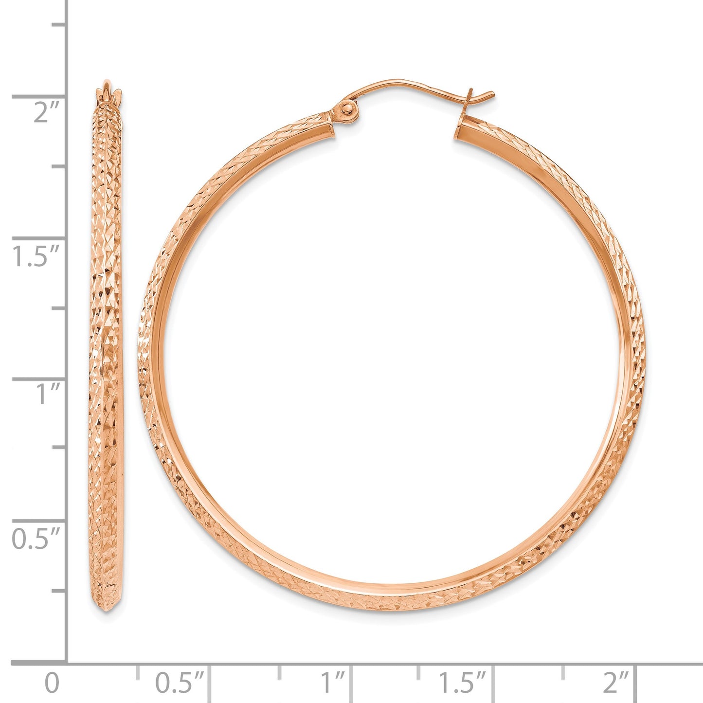 14K Rose Gold 2.5x45mm Knife-Edge Diamond-cut Tube Hoop Earrings