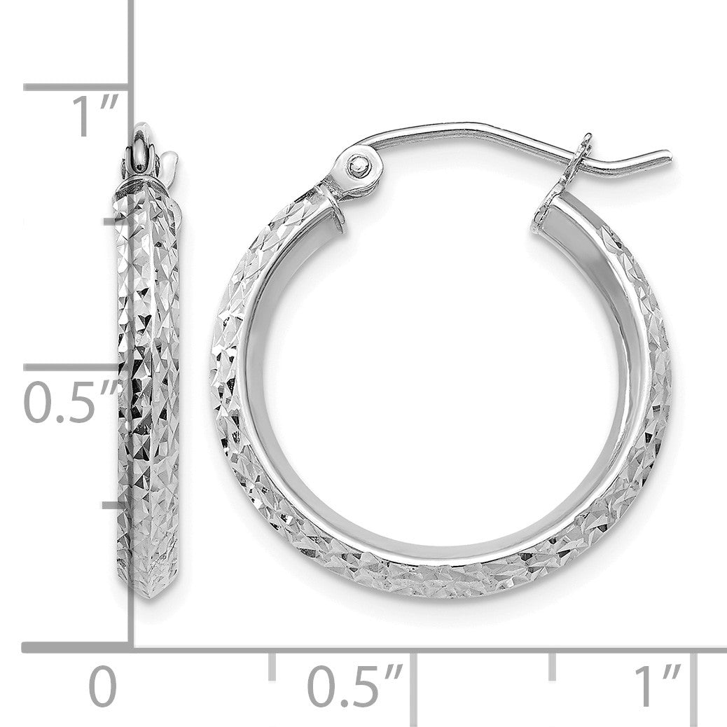 14K White Gold 2.5x20mm Knife-Edge Diamond-cut Tube Hoop Earrings