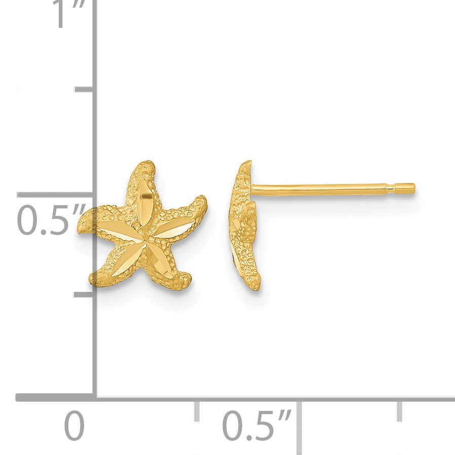 14k Satin Diamond-cut Starfish Post Earrings