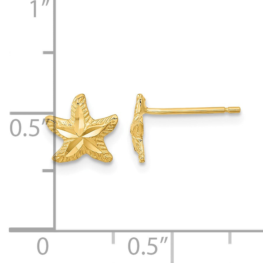 14k Polished Diamond-cut Starfish Post Earrings