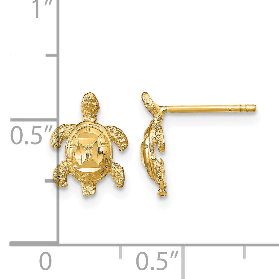 14k Polished Diamond-cut Sea Turtle Post Earrings