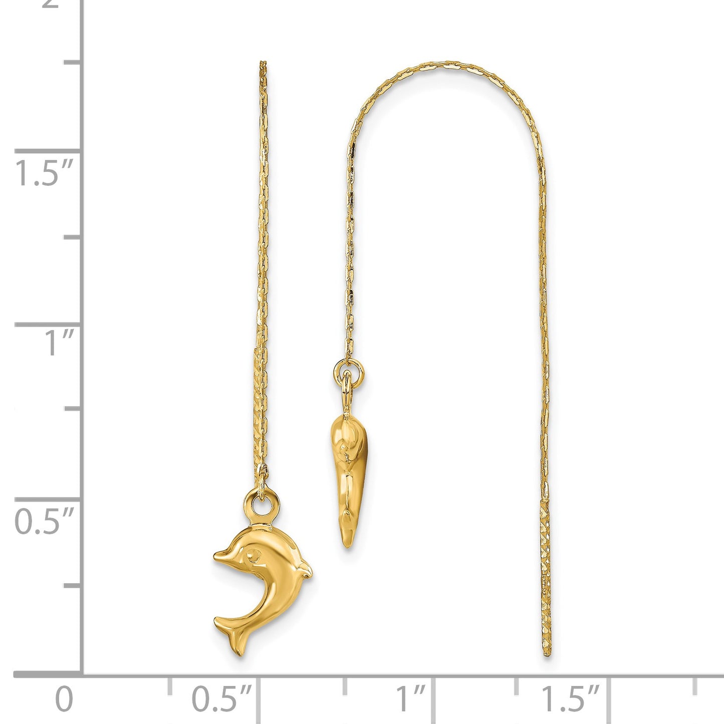 14k Polished Dolphin Threader Earrings