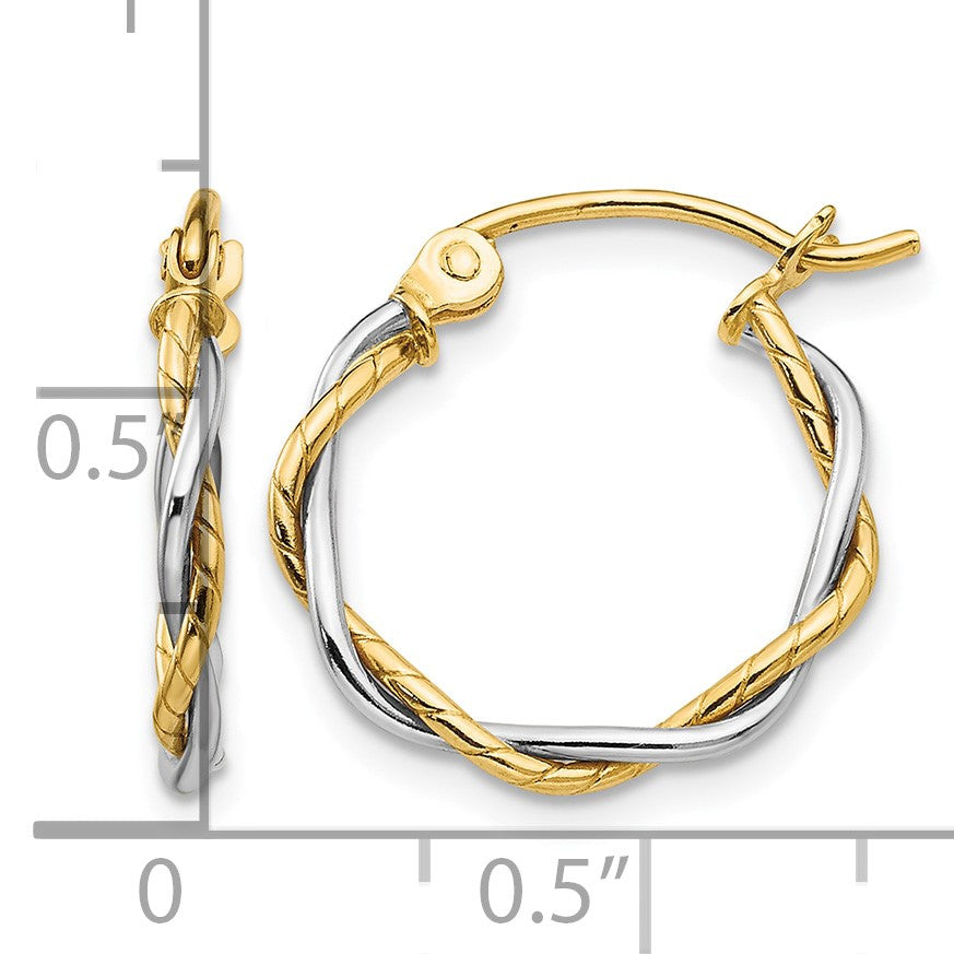 14k Two-tone Polished 1.8mm Twisted Hoop Earrings