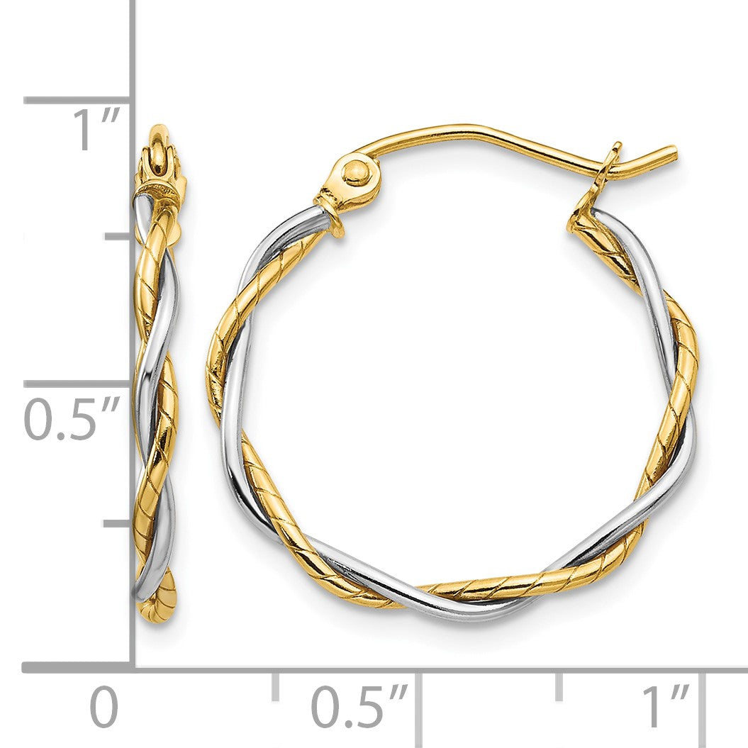 14k Two-tone Polished1.8mm Twisted Hoop Earrings