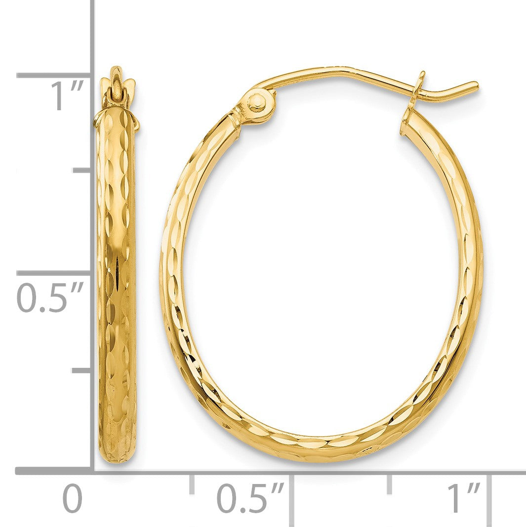 14k 2.5x25mm Lightweight Diamond-cut Oval Tube Hoop Earrings