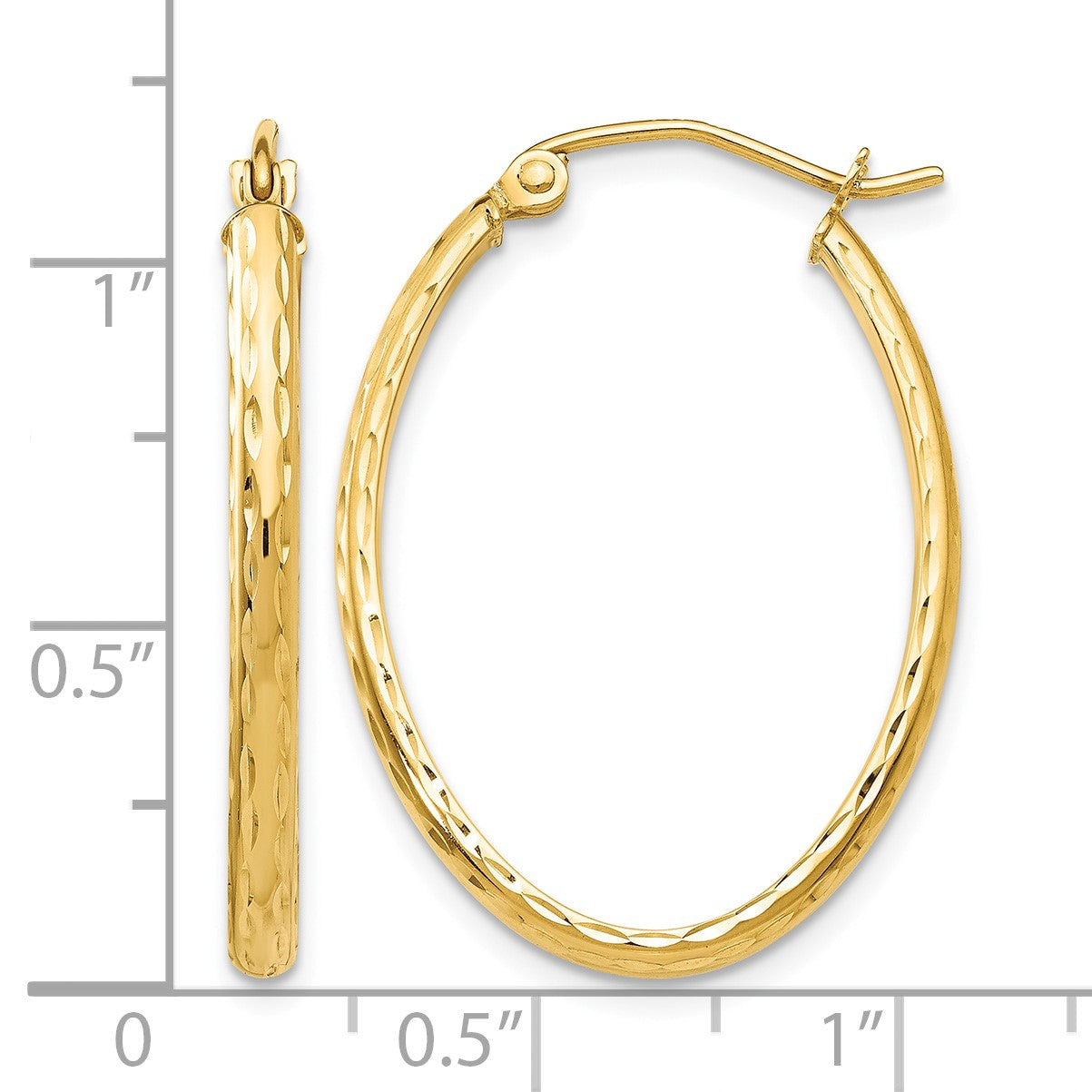 14k 2.5x29mm Lightweight Diamond-cut Oval Tube Hoop Earrings