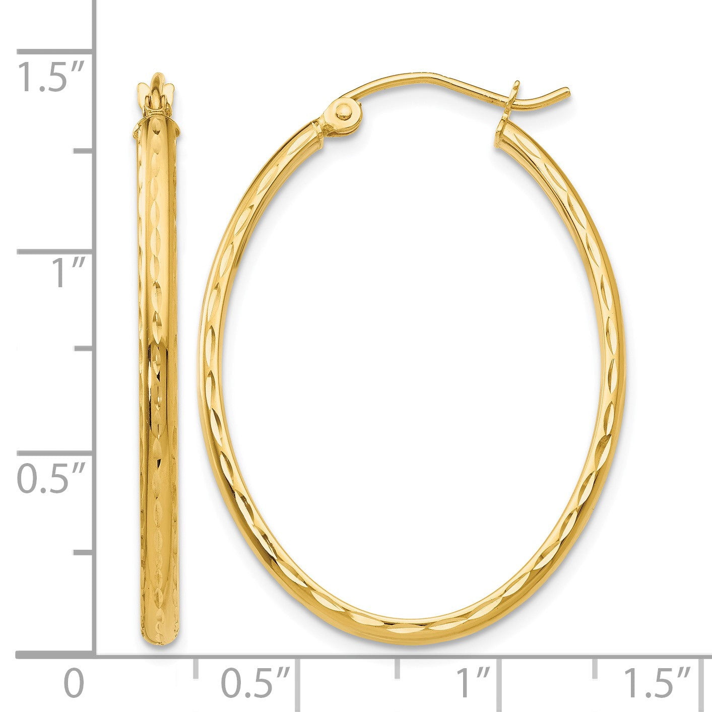 14k 2.5x35mm Lightweight Diamond-cut Oval Tube Hoop Earrings