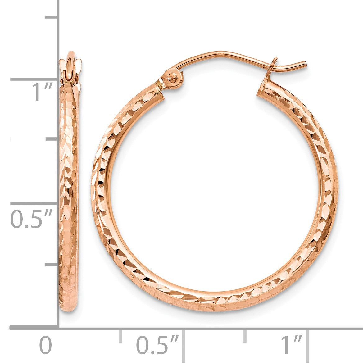 14k Rose Gold 2x25mm Diamond-cut Polished Tube Hoop Earrings
