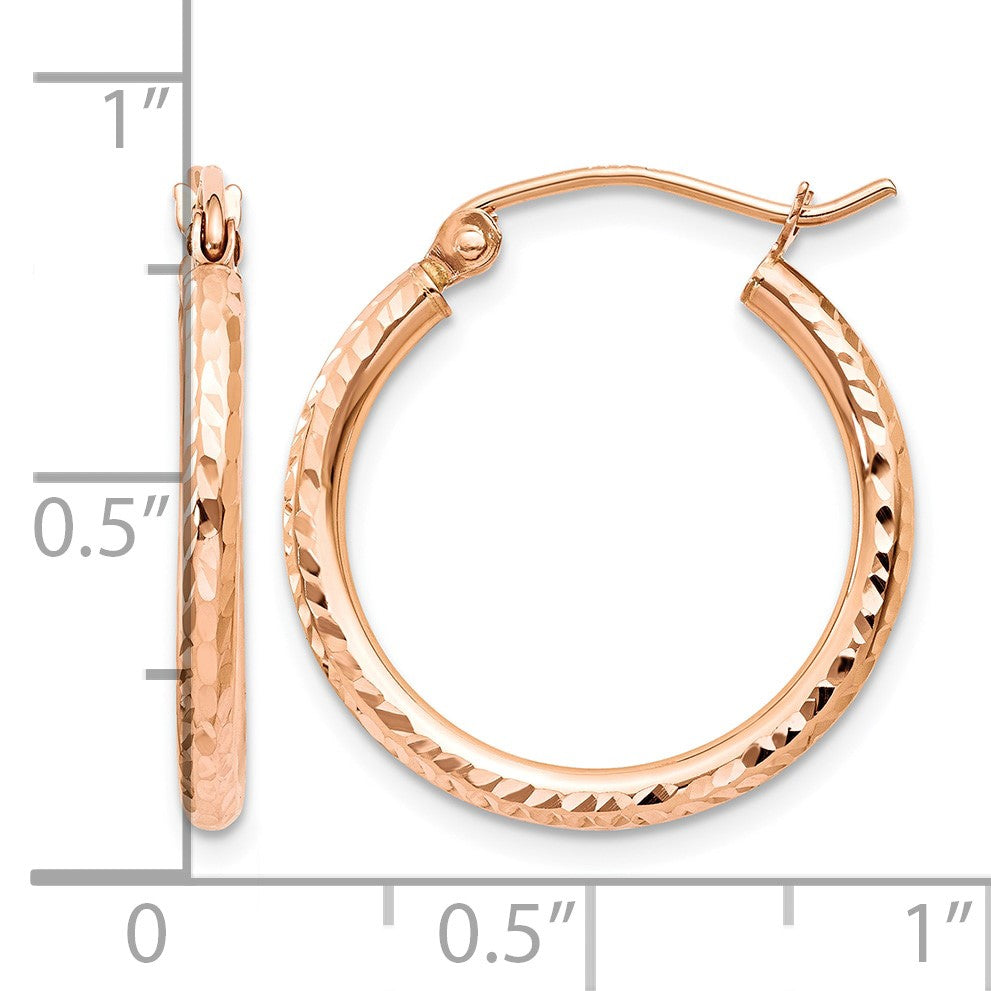 14k Rose Gold 2x20mm Diamond-cut Polished Tube Hoop Earrings
