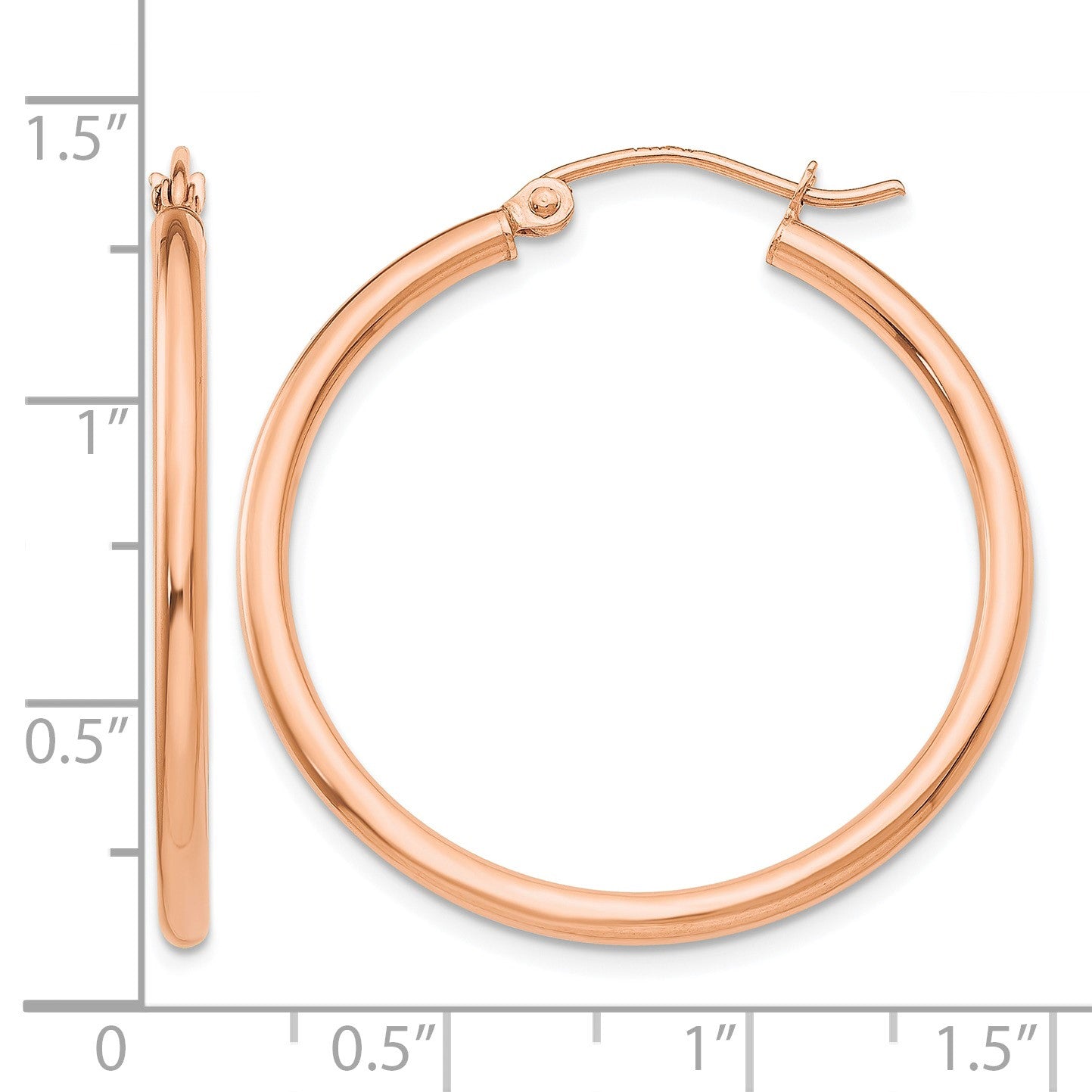 14k Rose Gold 2x30mm Polished Lightweight Tube Hoop Earrings