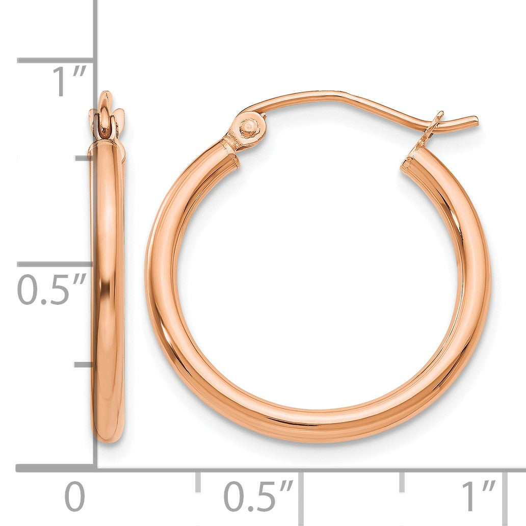 14k Rose Gold 2x20mm Polished Lightweight Tube Hoop Earrings