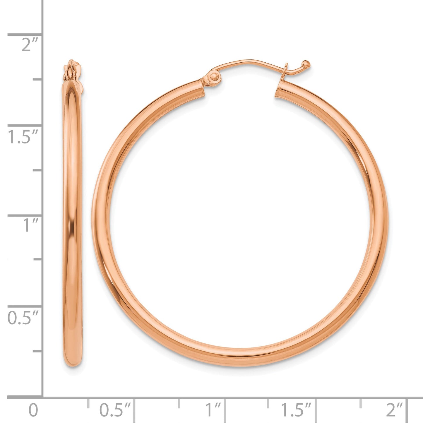 14k Rose Gold 2.5x40mm Polished Lightweight Tube Hoop Earrings