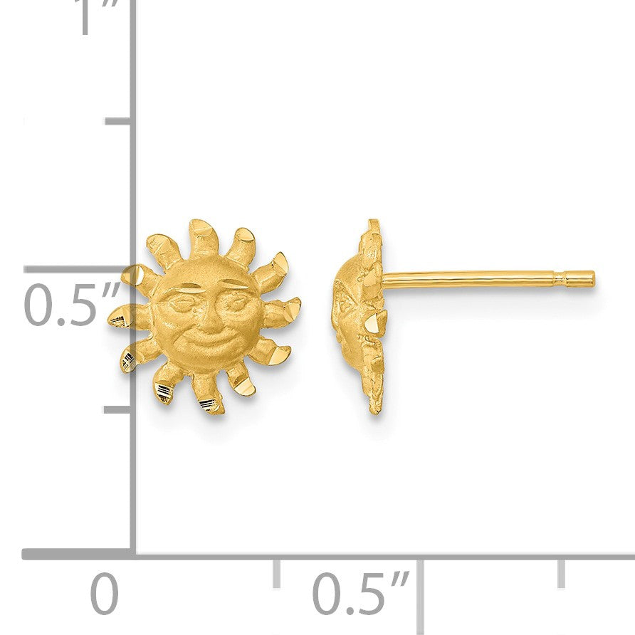14k Satin Diamond-cut Sun with Face Post Earrings