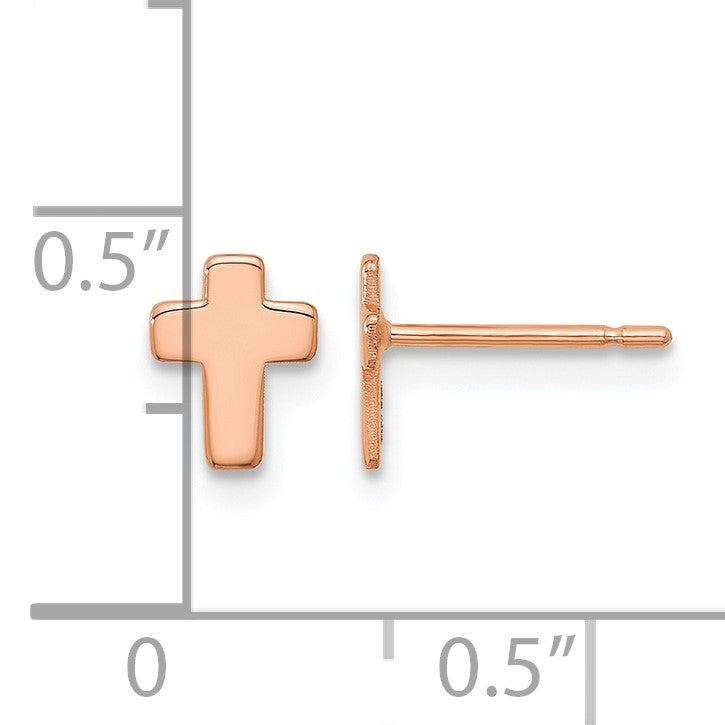 14k Rose Gold Polished Small Cross Post Earrings