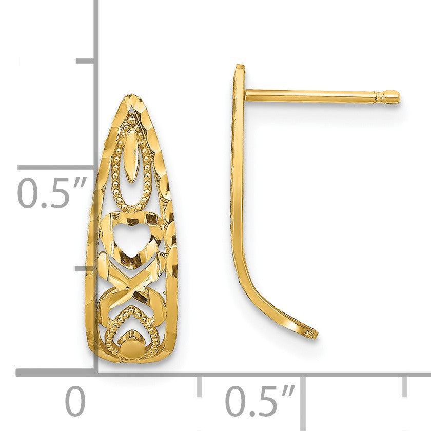 14K Diamond-cut X-and-Heart J-Hoop Post Earrings