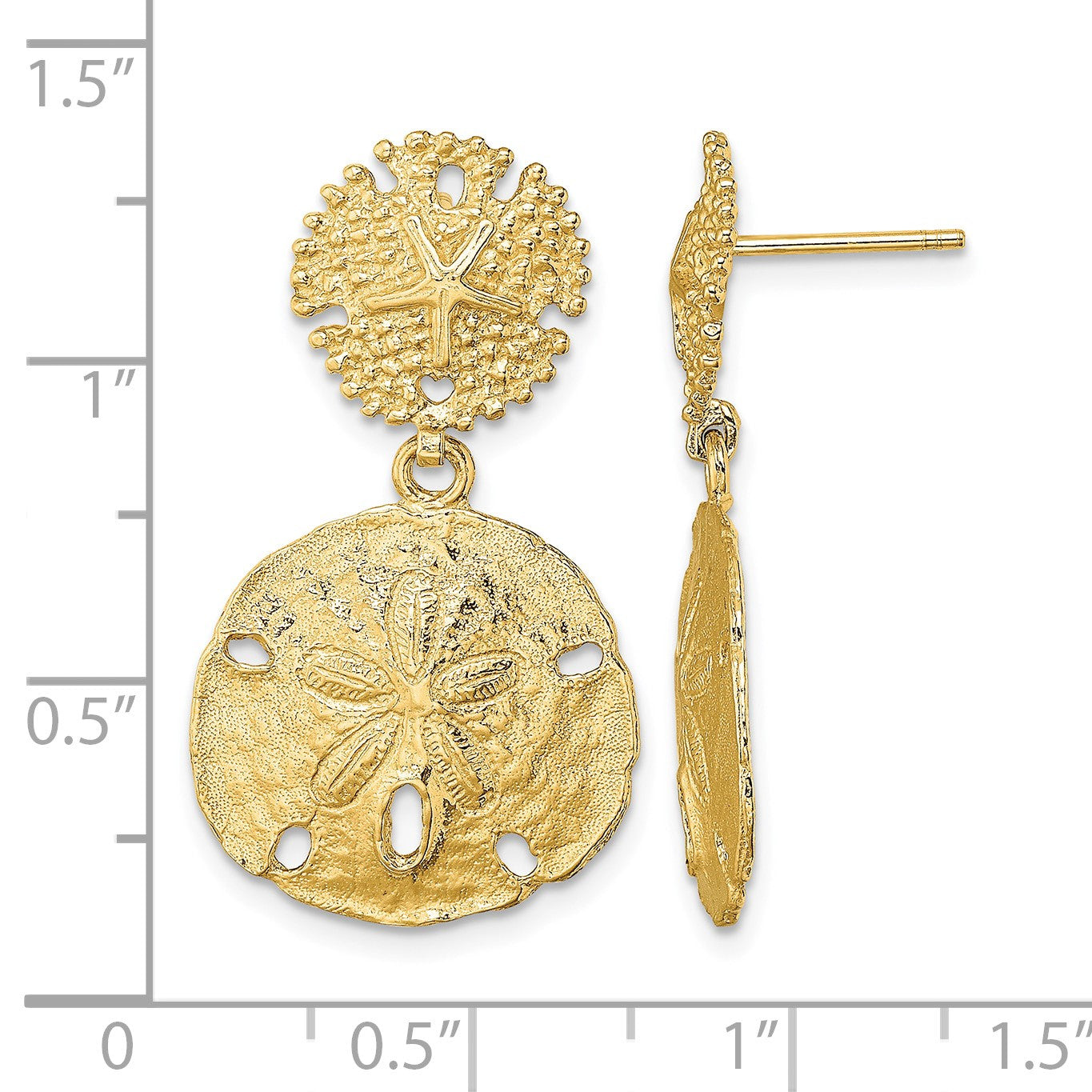 14K Double Sand Dollar Dangle Earrings