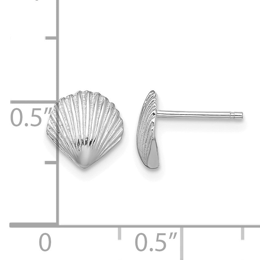 14K White Gold Scallop Shell Post Earrings