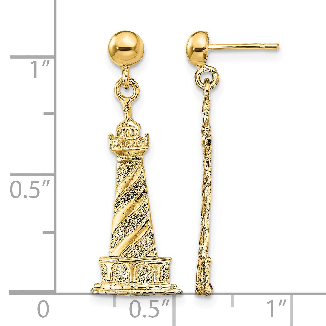 14K Cape Hatteras Lighthouse Dangle Post Earrings