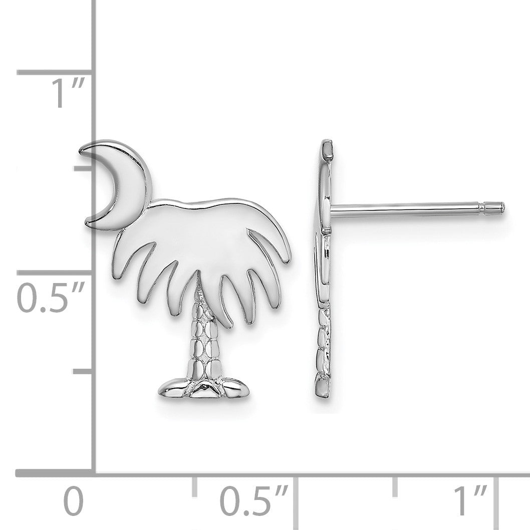 14K White Gold White Charleston Palm Tree with Moon Post Earrings