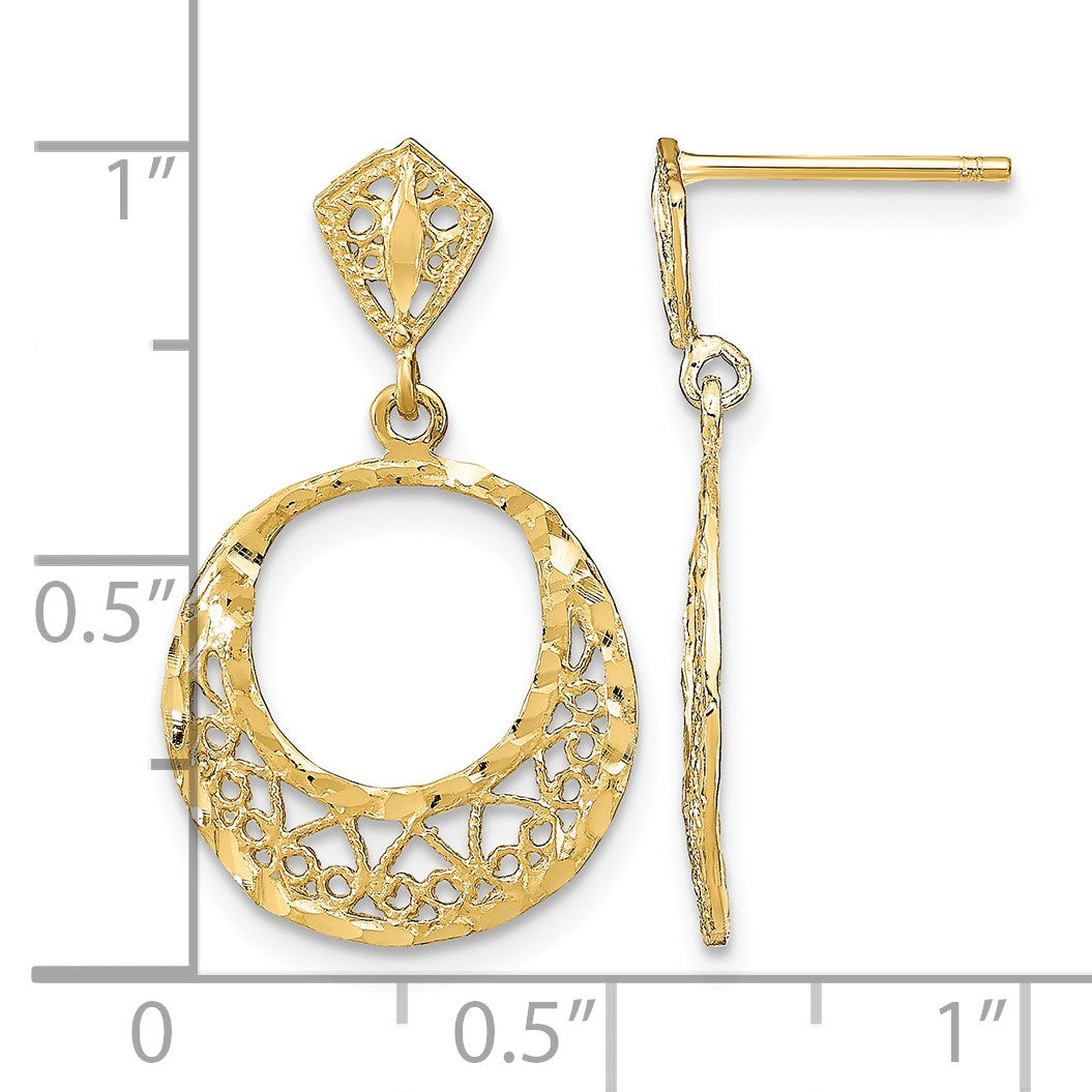14K Diamond-cut Filigree Circle Dangle Post Earrings
