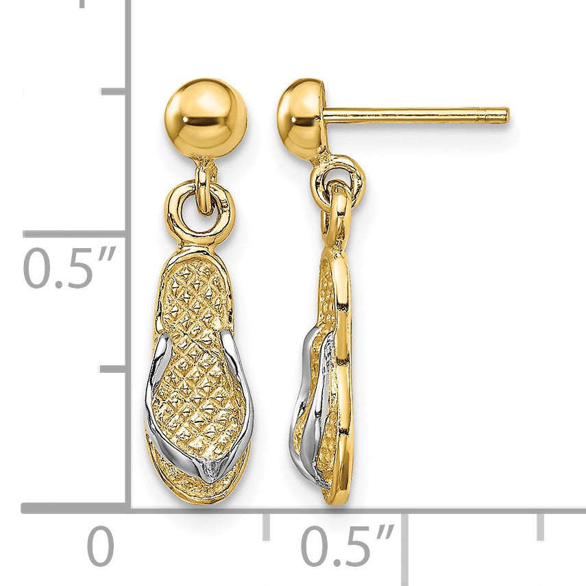 14K and White Rhodium Flip-Flop Dangle Post Earrings