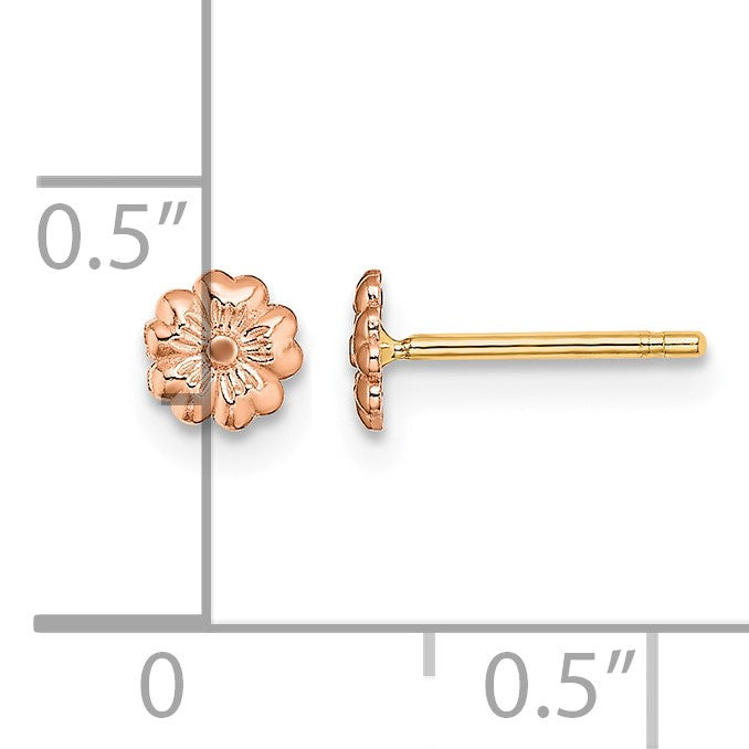 14k Rose Gold with Yellow Gold Post Flower Post Earrings