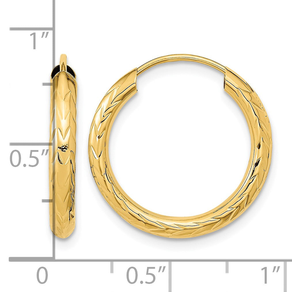 14k 3.00x20mm Polished Diamond-cut Endless Tube Hoop Earrings