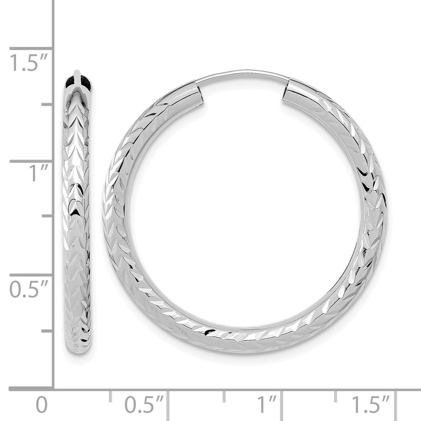 14k White Gold 3.00x30mm Polished Diamond-cut Endless Tube Hoop Earrings