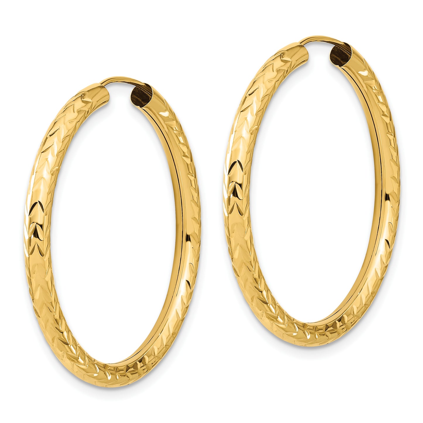 14k 3.00x35mm Polished Diamond-cut Endless Tube Hoop Earrings