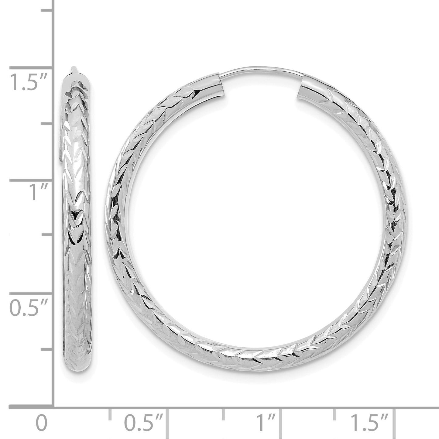 14k White Gold 3.00x35mm Polished Diamond-cut Endless Tube Hoop Earrings