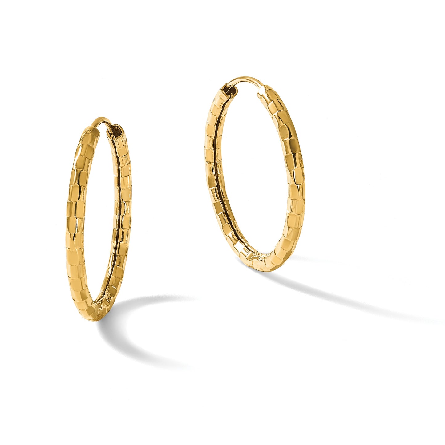 14k 2.5x25mm Polished Faceted Tube Hoop Earrings