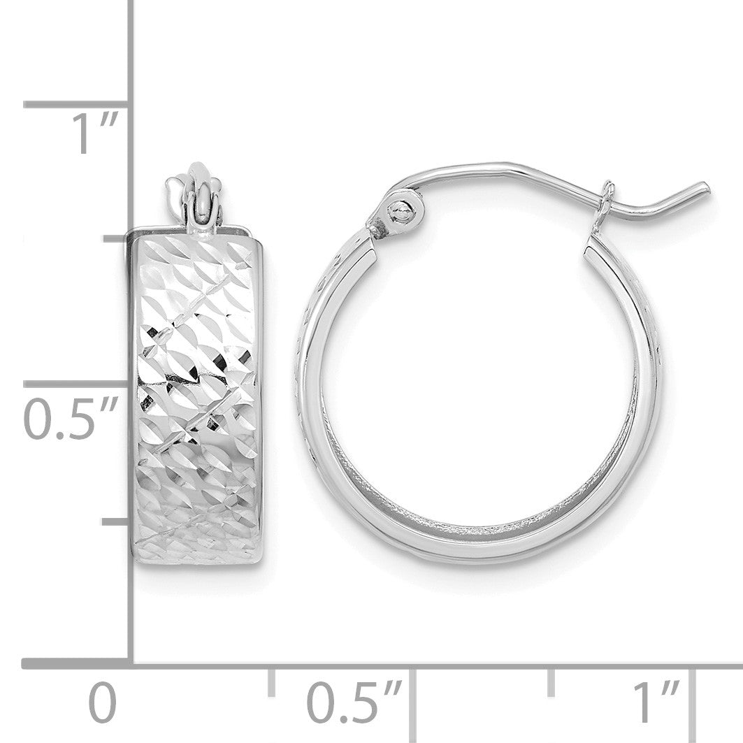 14k White Gold Diamond-cut Hoop Earrings