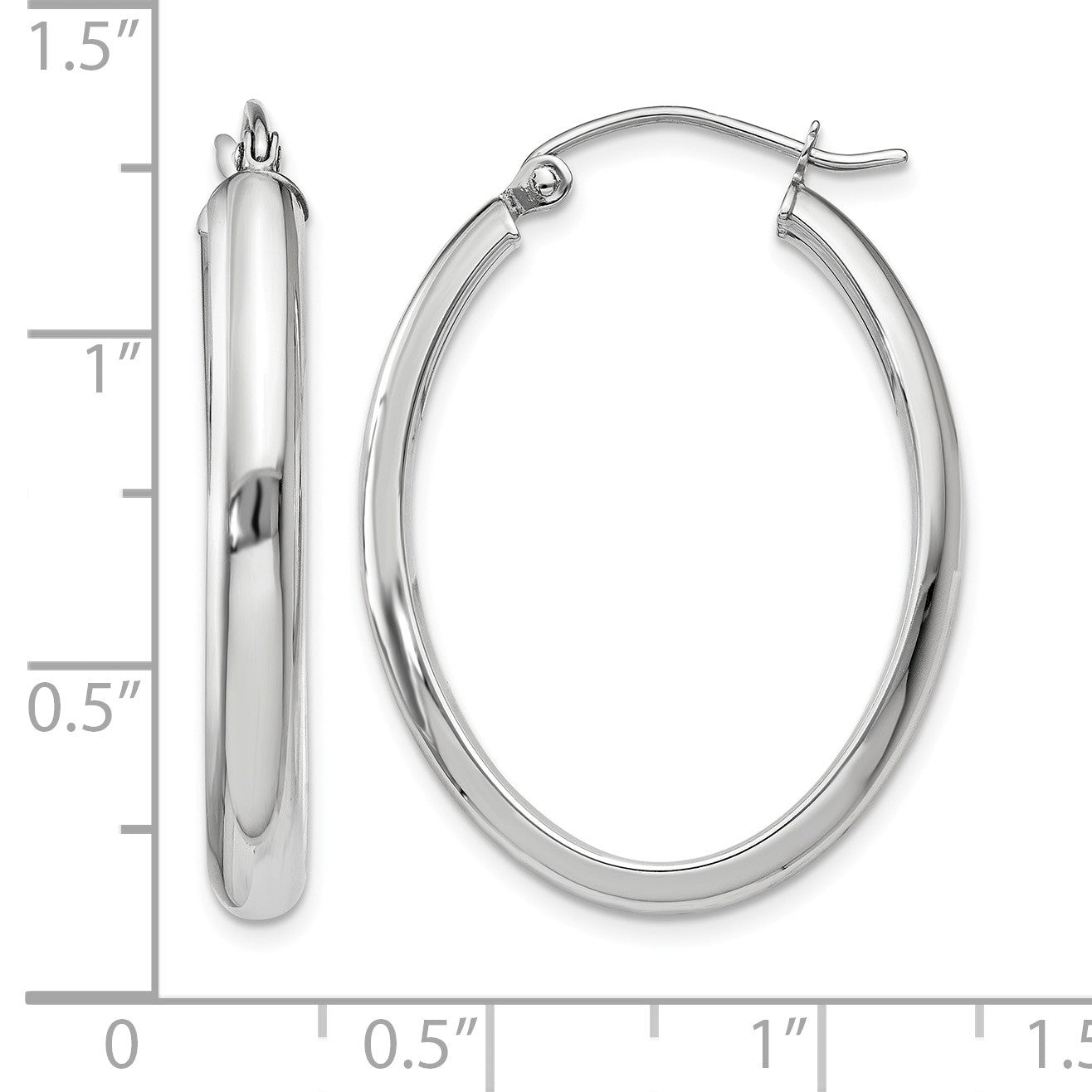 14k White Gold 3.75x31mm Polished Oval Tube Hoop Earrings