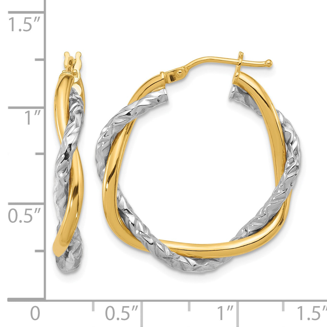 14k Two-tone Polished and Textured Twisted Hoop Earrings