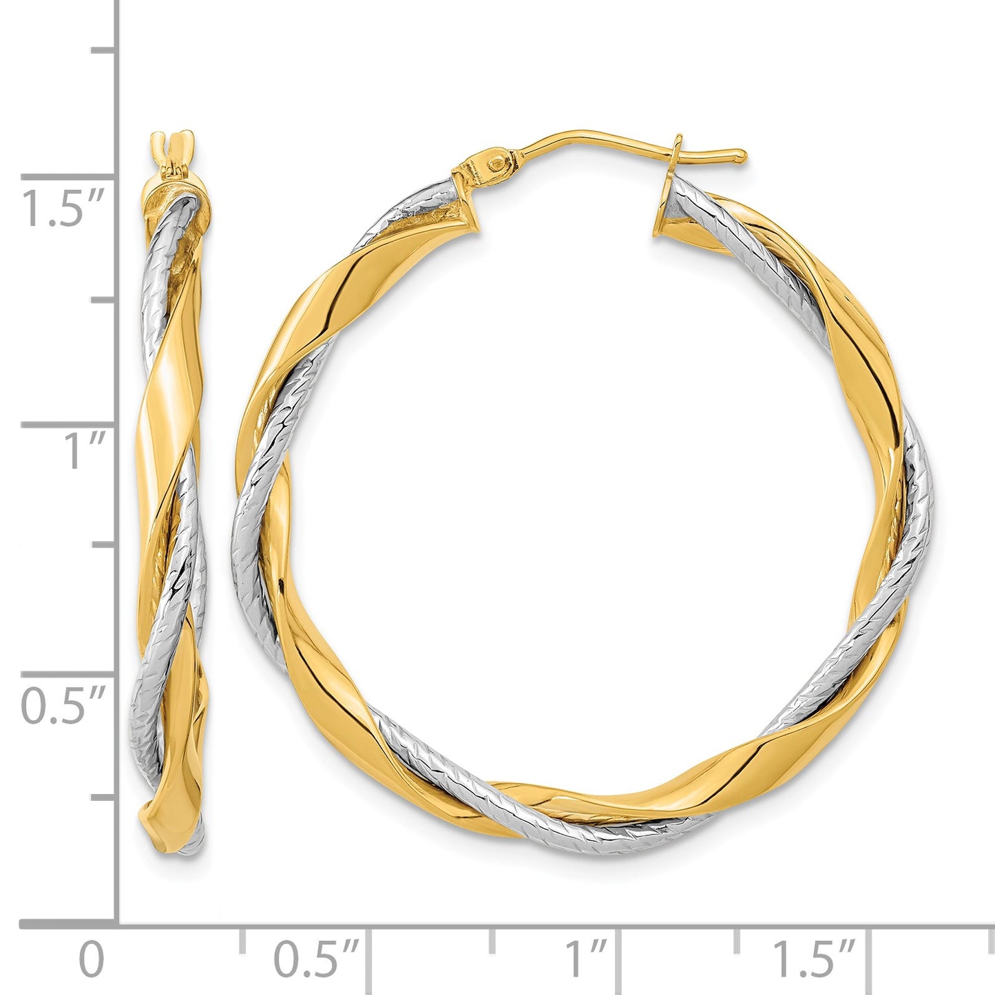 14k Two-tone Polished Rope Twisted Hoop Earrings