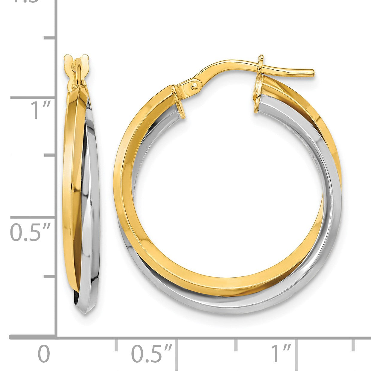 14k Two Tone Polished Double Hoops