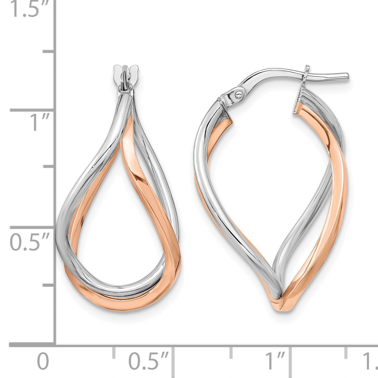 14k Yellow Gold w/White Rhodium and Rose Gold-plated Swirl Hoops