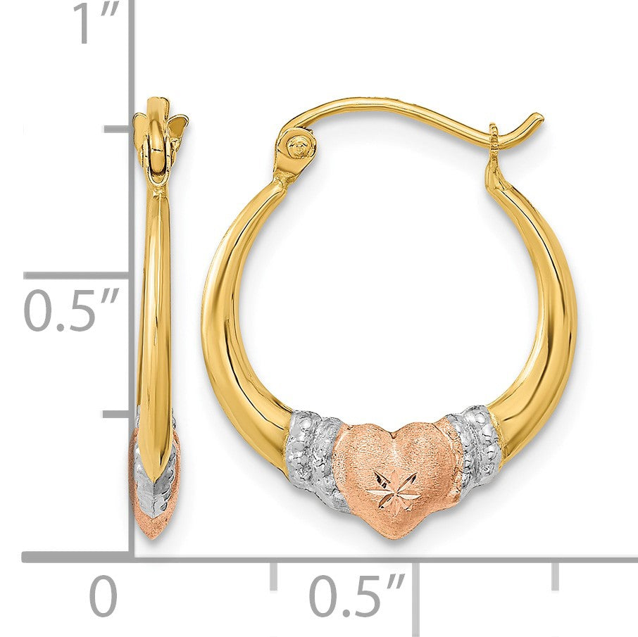 14k Two-tone w/White Rhodium Polished Satin & D/C Hoop Earrings