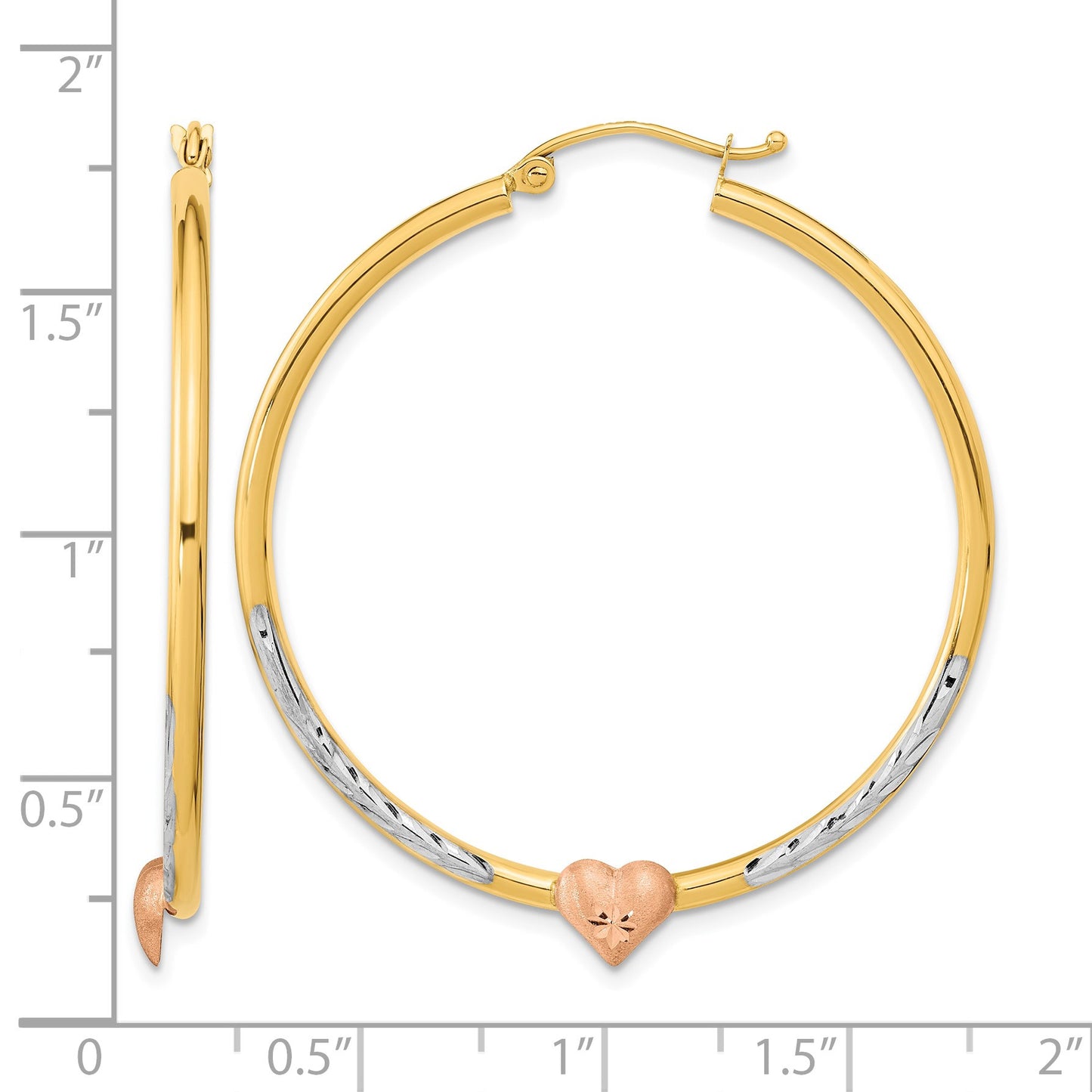 14k Two-tone with White Rhodium D/C Heart Hoop Earrings