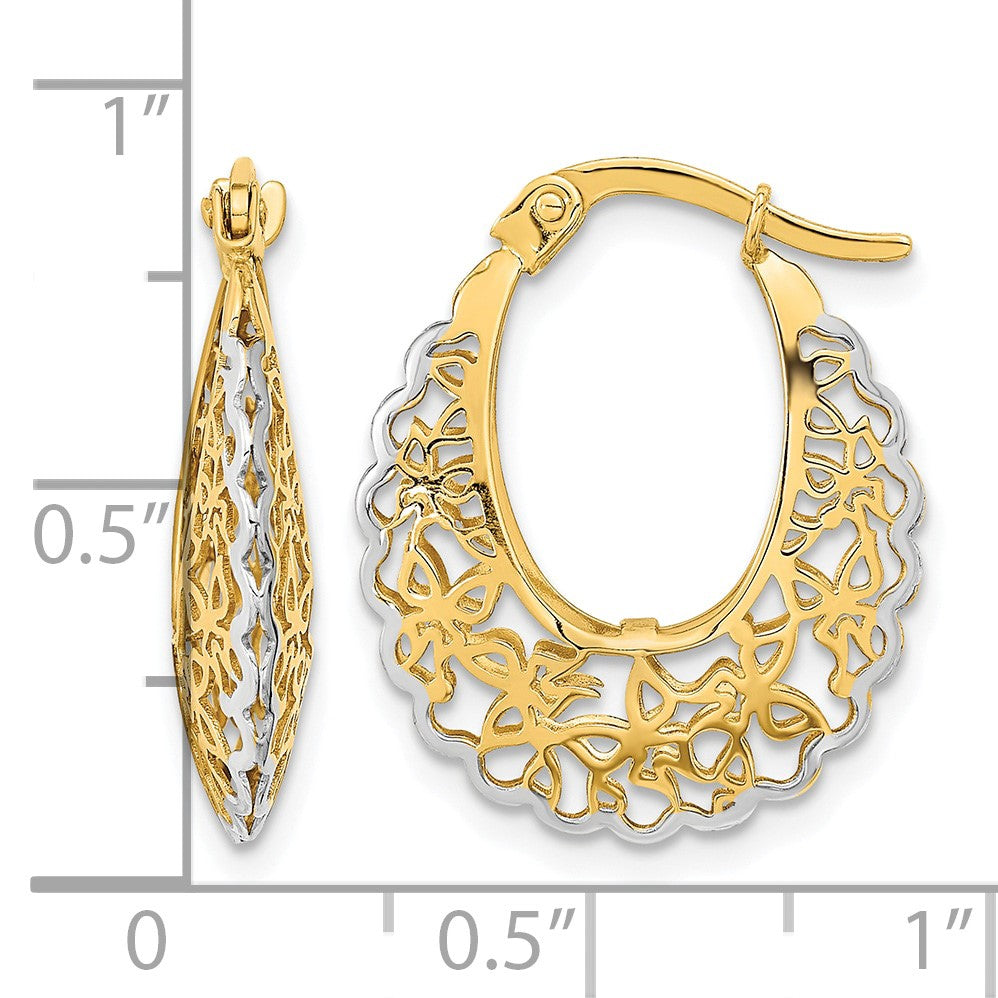 14k Rhodium-plated Polished Filigree Hoop Earrings