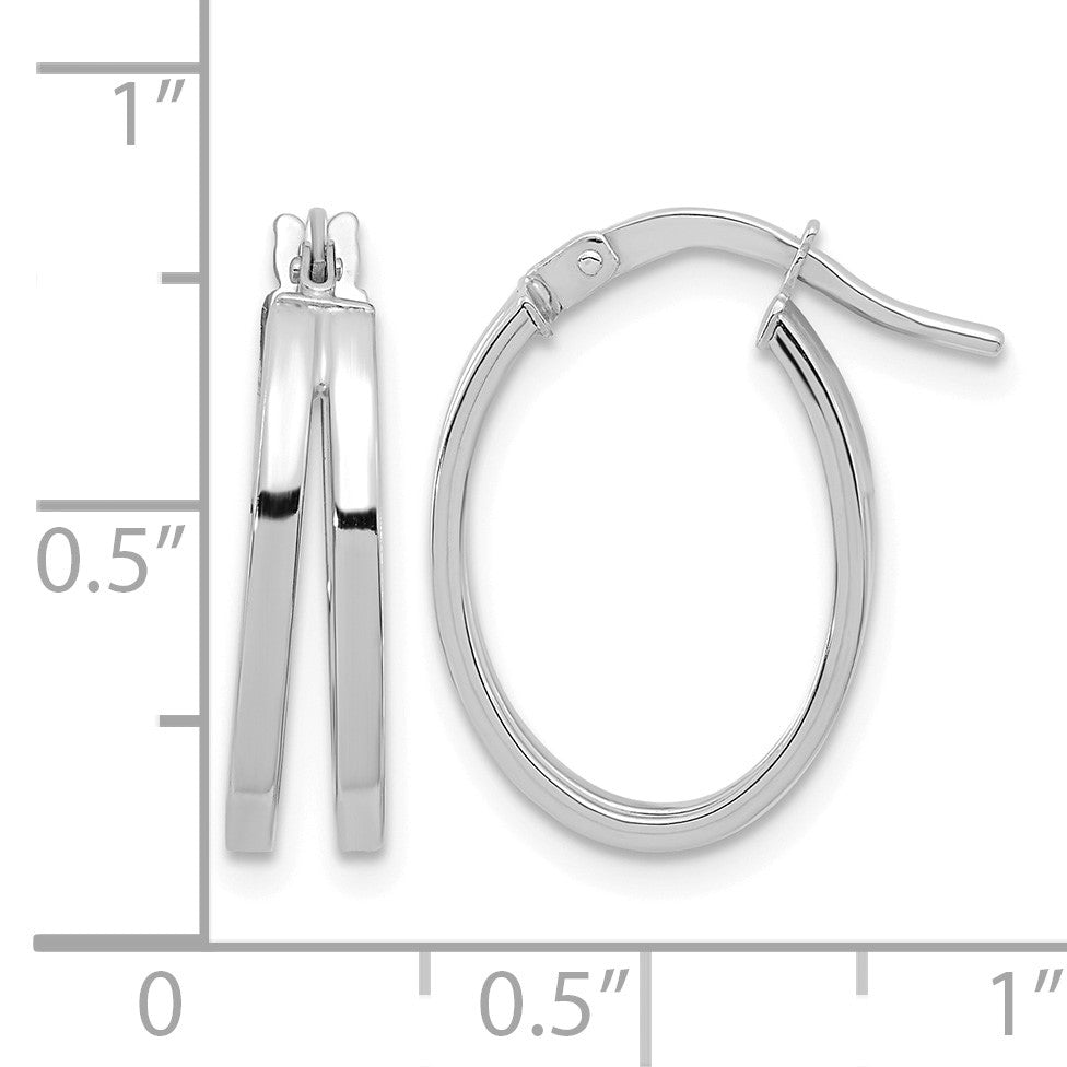 14k White Gold Polished Double Hoops