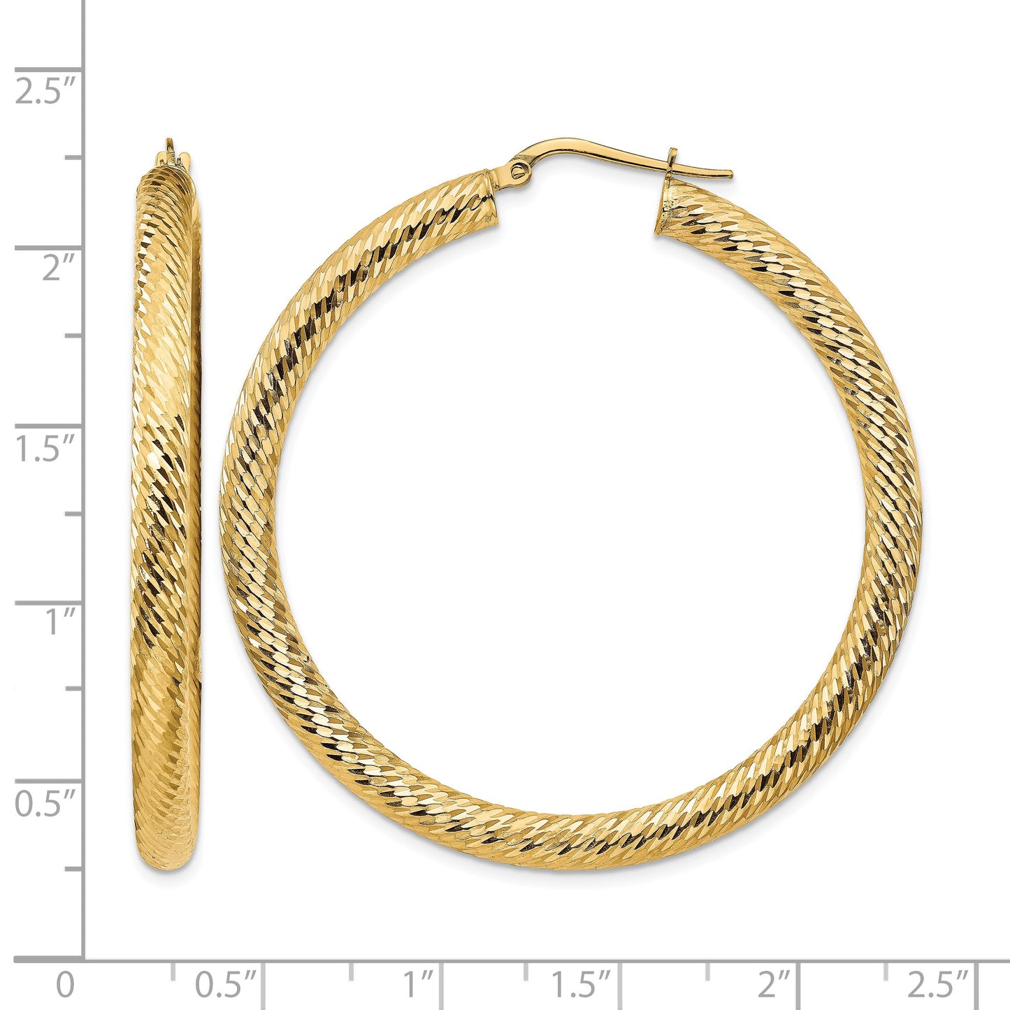 14k 4x50mm Diamond-cut Round Tube Hoop Earrings