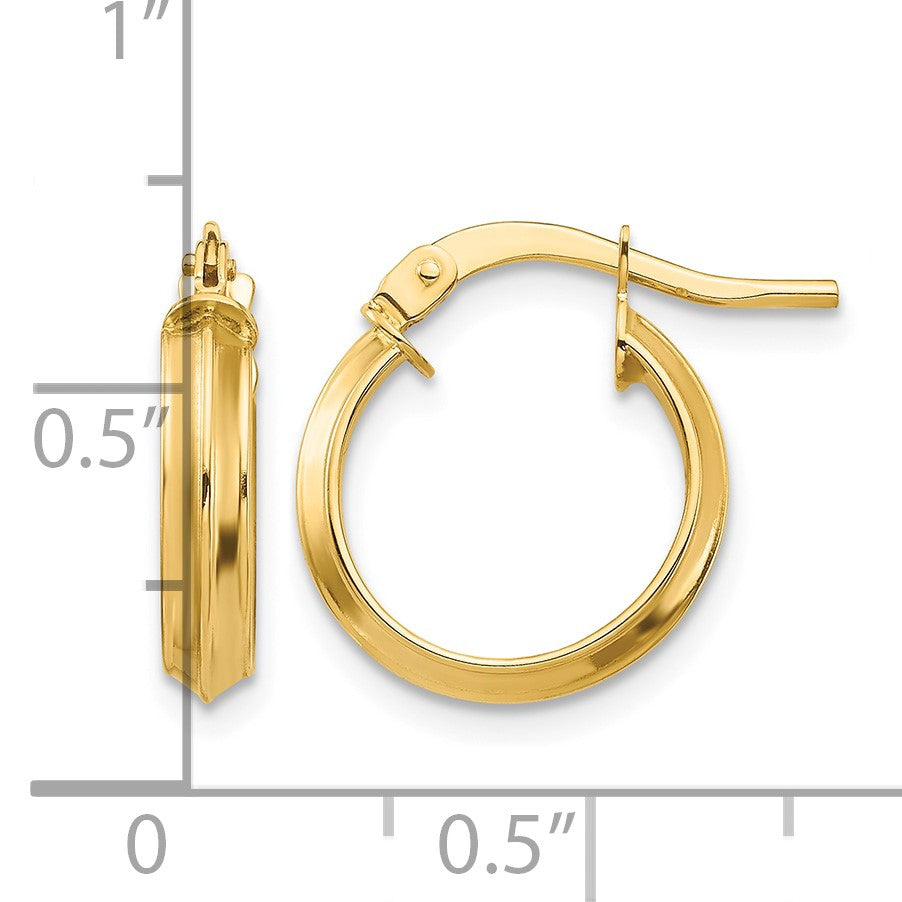 14k 3x13mm Polished Knife-Edge Tube Hoop Earrings