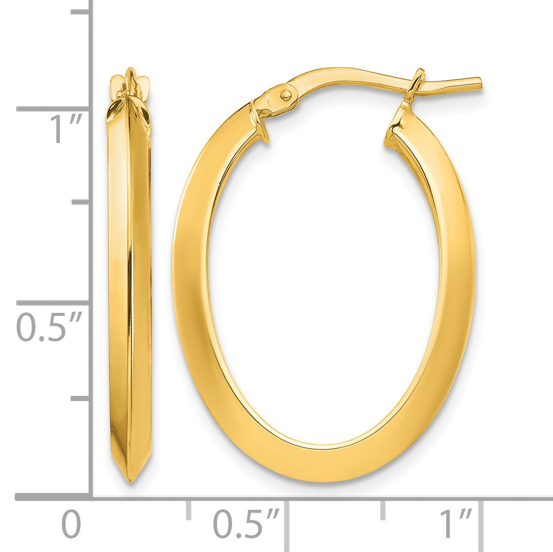 14k 3.5x27mm Polished Knife-Edge Oval Tube Hoop Earrings