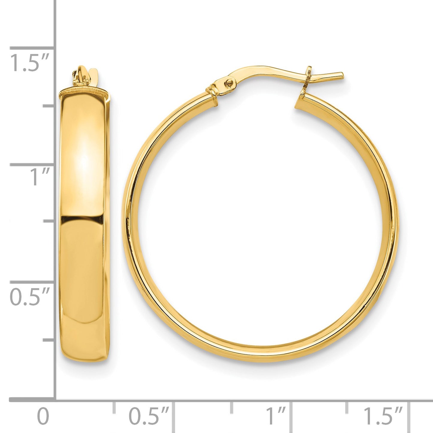 14k 5x30mm High Polished Tube Hoop Earrings