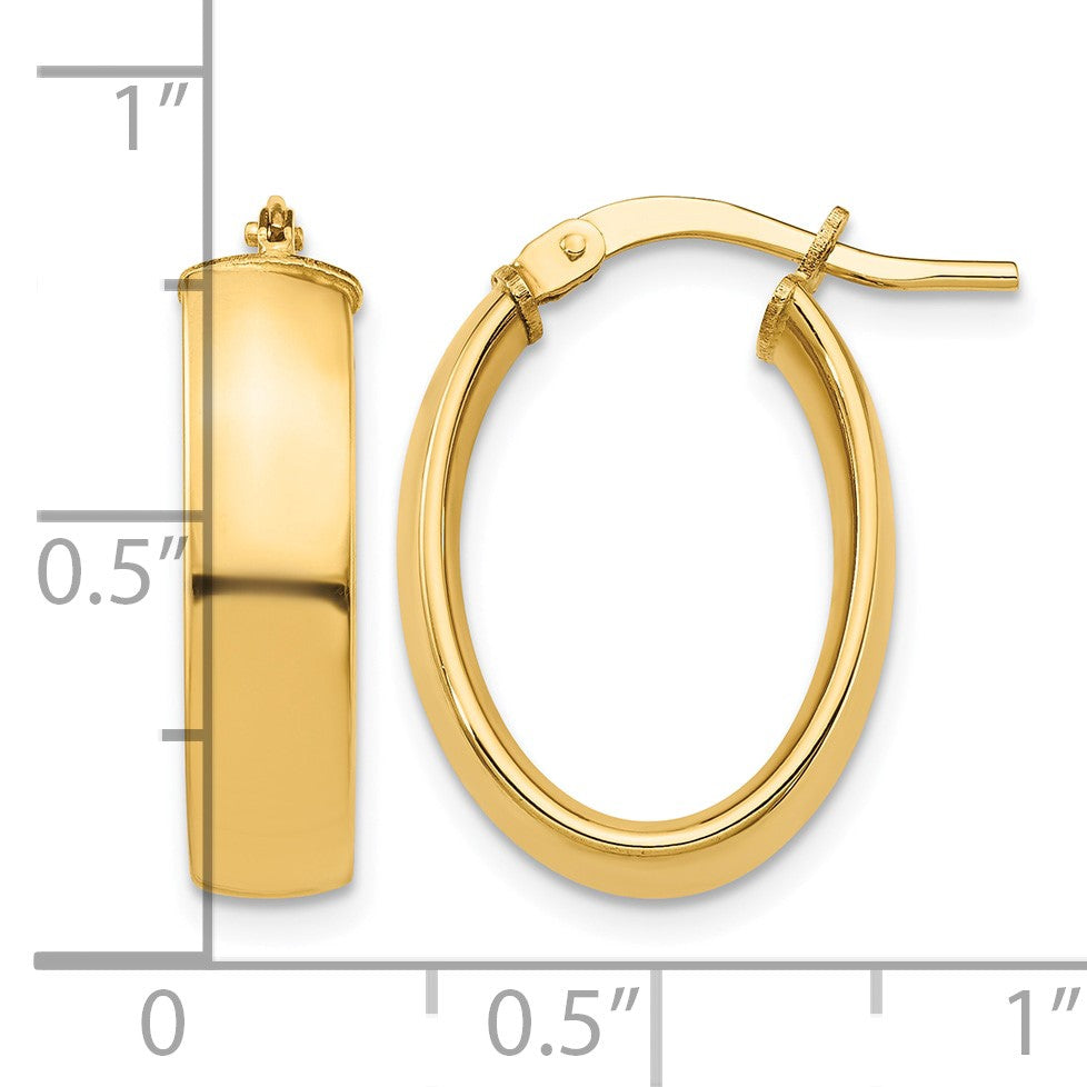 14k 5x20mm High Polished Oval Tube Hoop Earrings